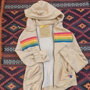 Well Loved Rainbow Tan Aviator Nation 6 Stripe Sweater